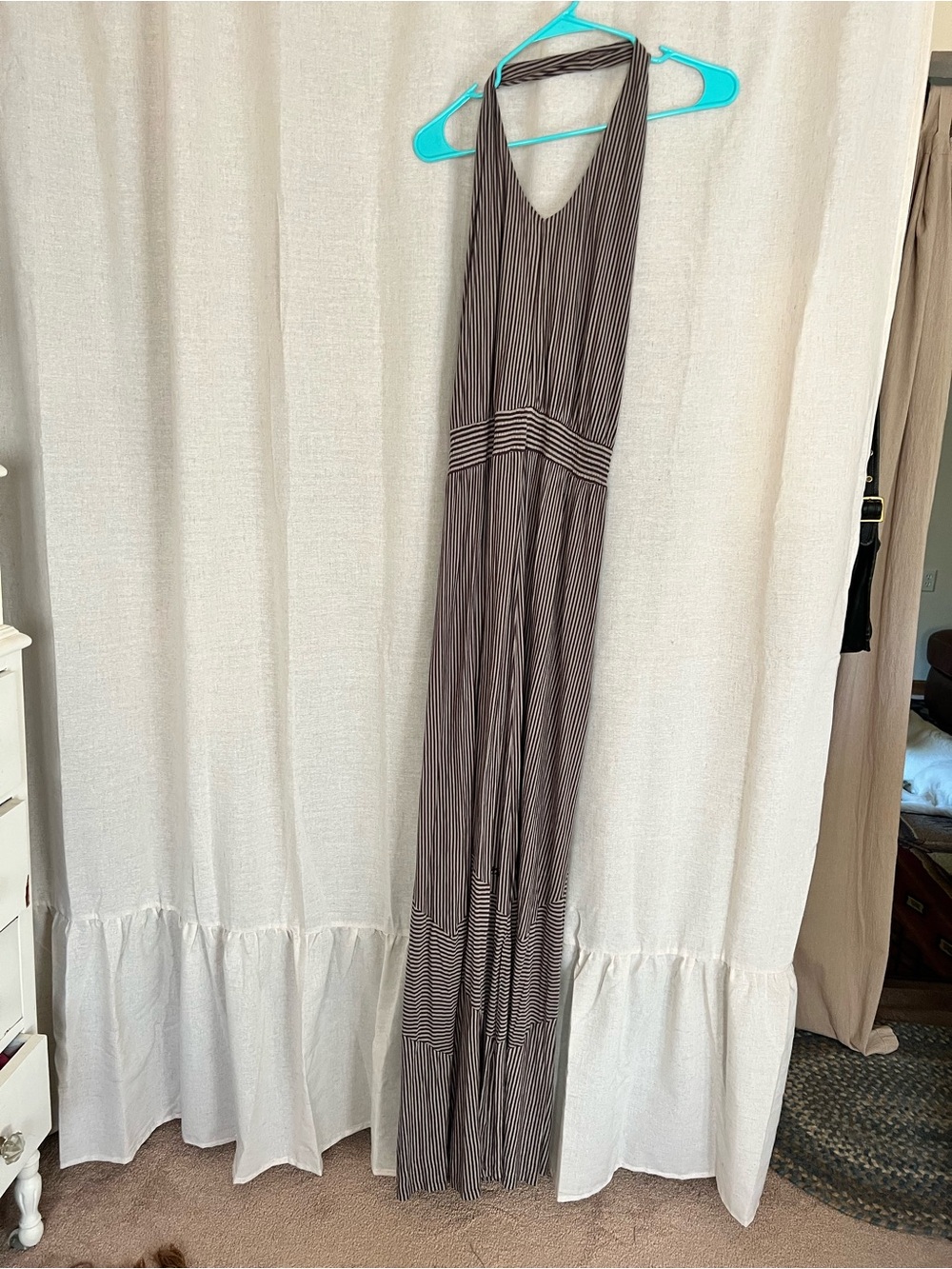 Ripcurl striped Halter Maxi Dress in brown and green